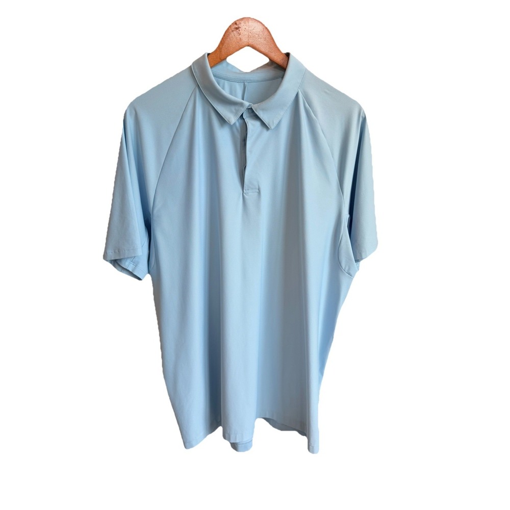 Lululemon Polo Shirt Mens XL Blue Short Sleeve Golf Performance Stretch Preppy